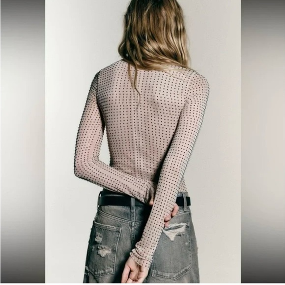 Zara NWOT mesh nude rhinestone bodysuit size S - Picture 3 of 4